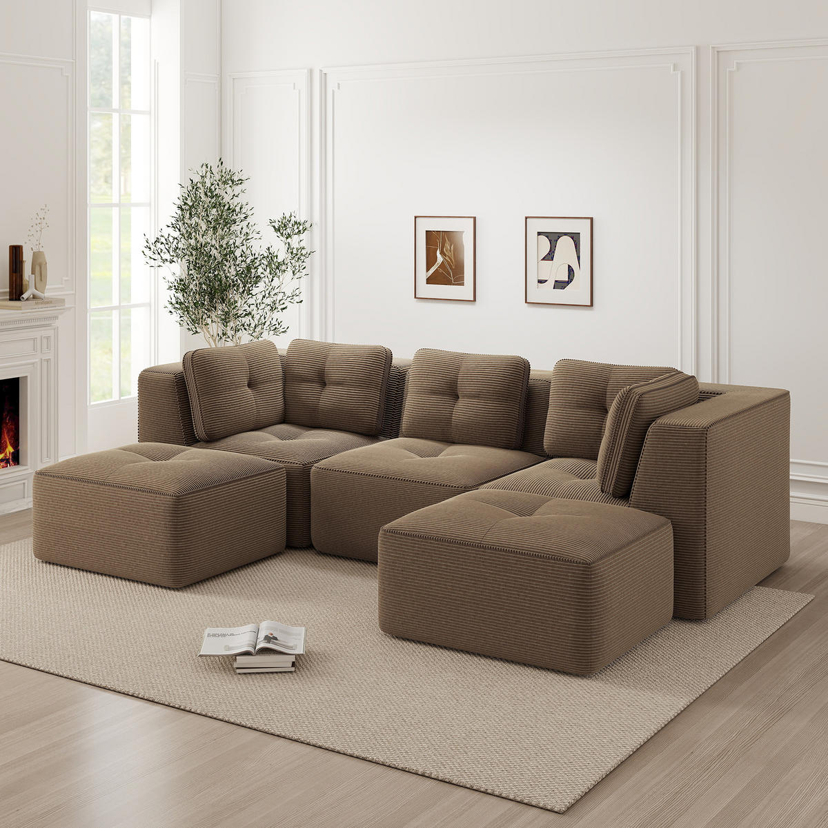 WOHNLANDSCHAFT 297/177/69 cm in Braun aus Cord mit modularem Design - Braun, Textil (177/69/297cm) - Flora Grace
