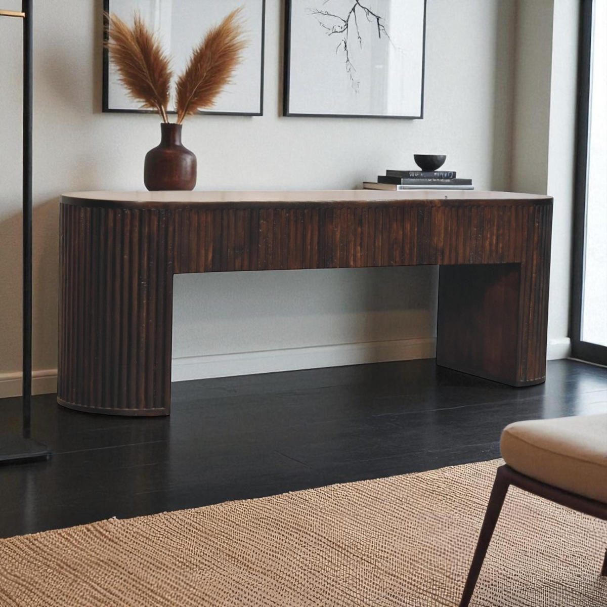 SITZBANK mit edlem Samtbezug in Mokka-Finish, dunkelbraun - Dunkelbraun, Holz (125/45/35cm) - Artisan Furniture