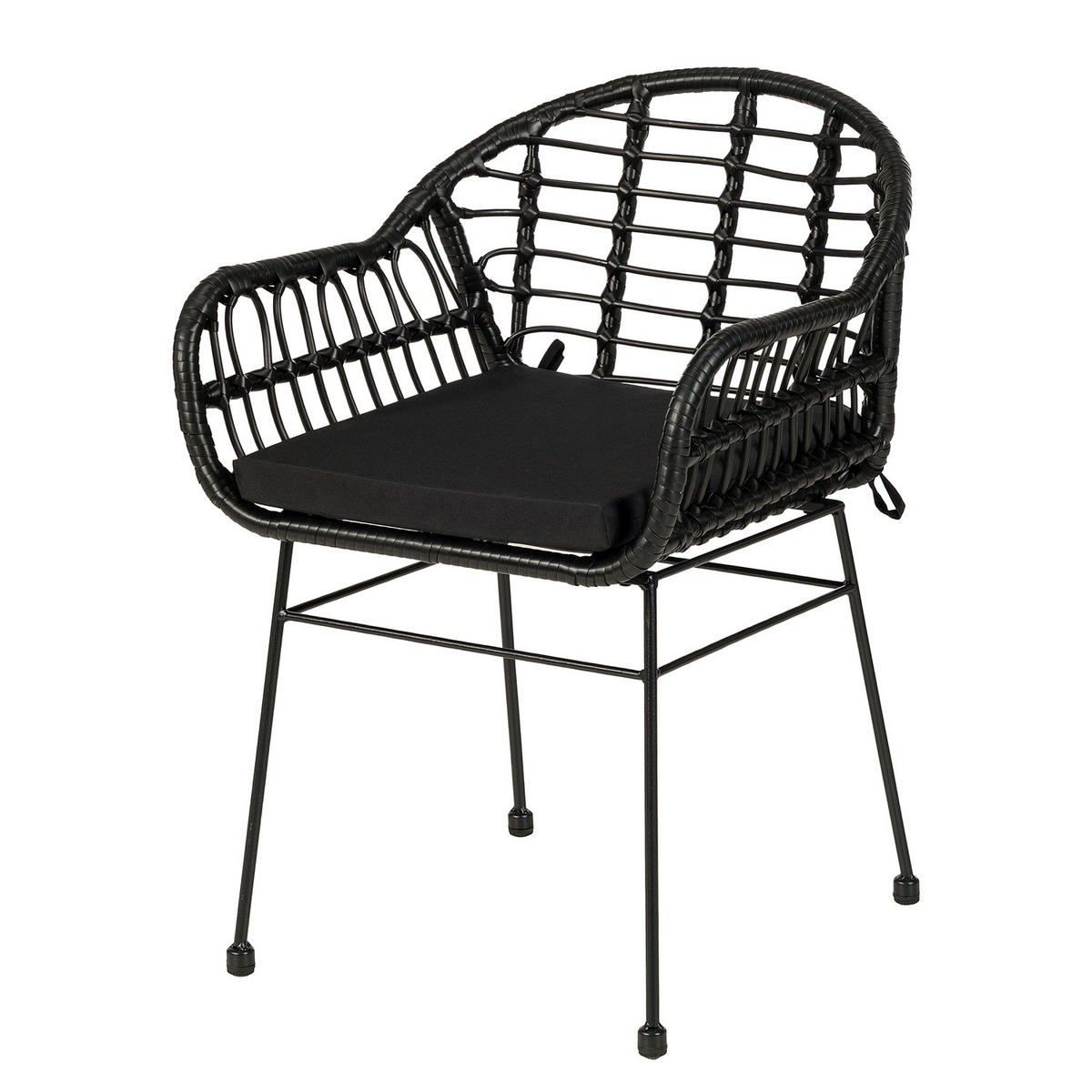 GARTENSTUHL - 2er-Set - Polyrattan / Stahl - Schwarz, Textil/Metall (53/76/54cm) - home24