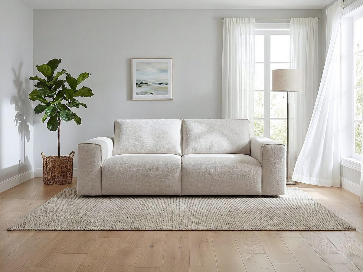 4-SITZER Schlafsofa mit Schnellverstellung aus strukturiertem Beige-Stoff – Liegefläche 160 cm, Matratze 16 cm POGLO - Beige, Textil (236/80/100cm) - Vente-Unique