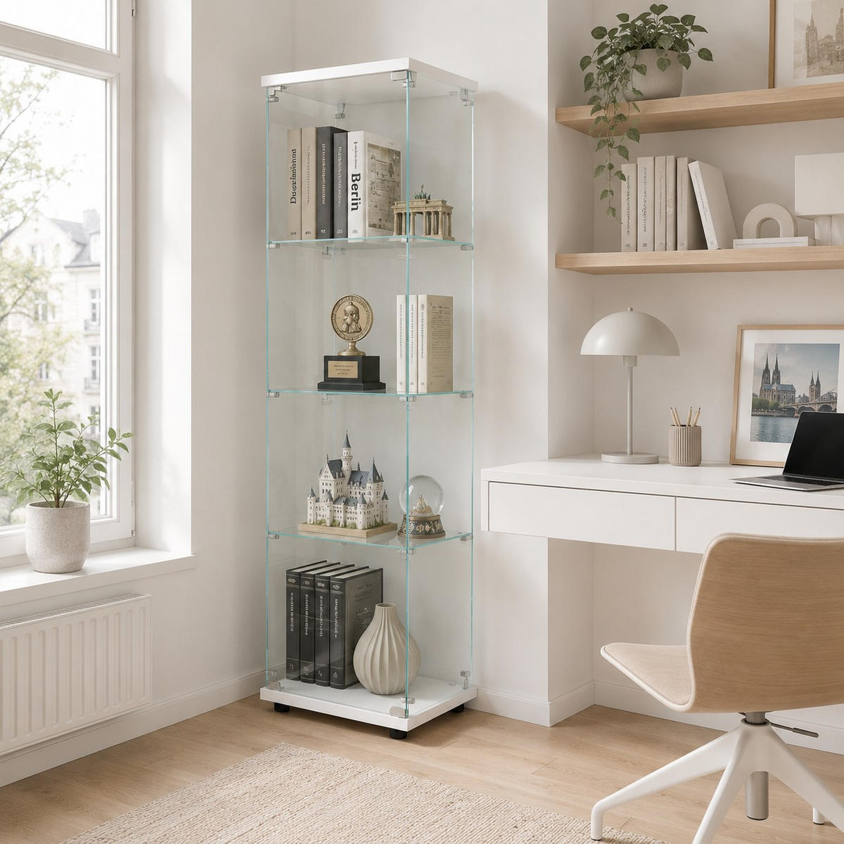 SAMMLERVITRINE WEISS 4 Etagen Glas Schrank Für Figuren Wein Bücher - Weiß, Glas (14.37/64.56/16.73cm) - SHOPENTRA