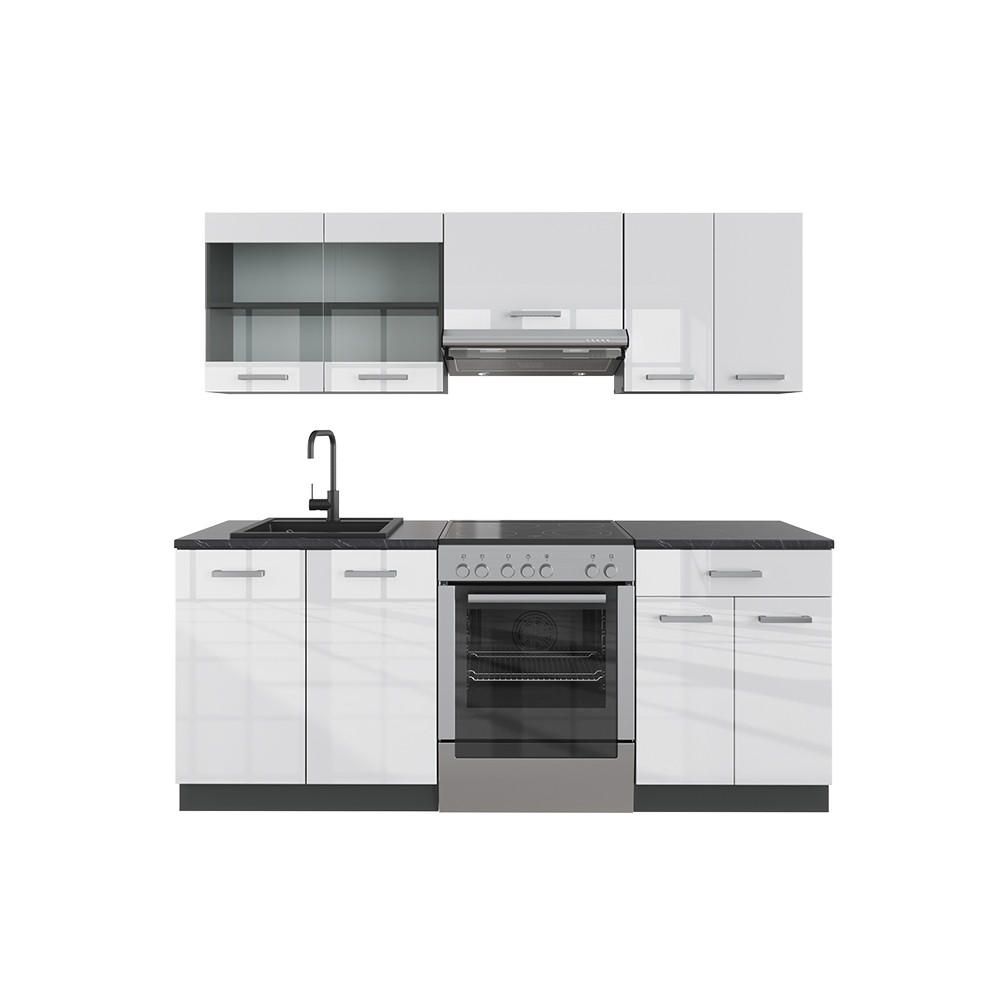 KÜCHE R-Line Weiß Hochglanz/Anthrazit 200 cm ohne AP - Weiß Hochglanz/Anthrazit, Holzwerkstoff (200/81.6/46cm) - Vicco