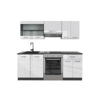 KÜCHE R-Line Weiß Hochglanz/Anthrazit 200 cm ohne AP - Weiß Hochglanz/Anthrazit, Holzwerkstoff (200/81.6/46cm) - Vicco
