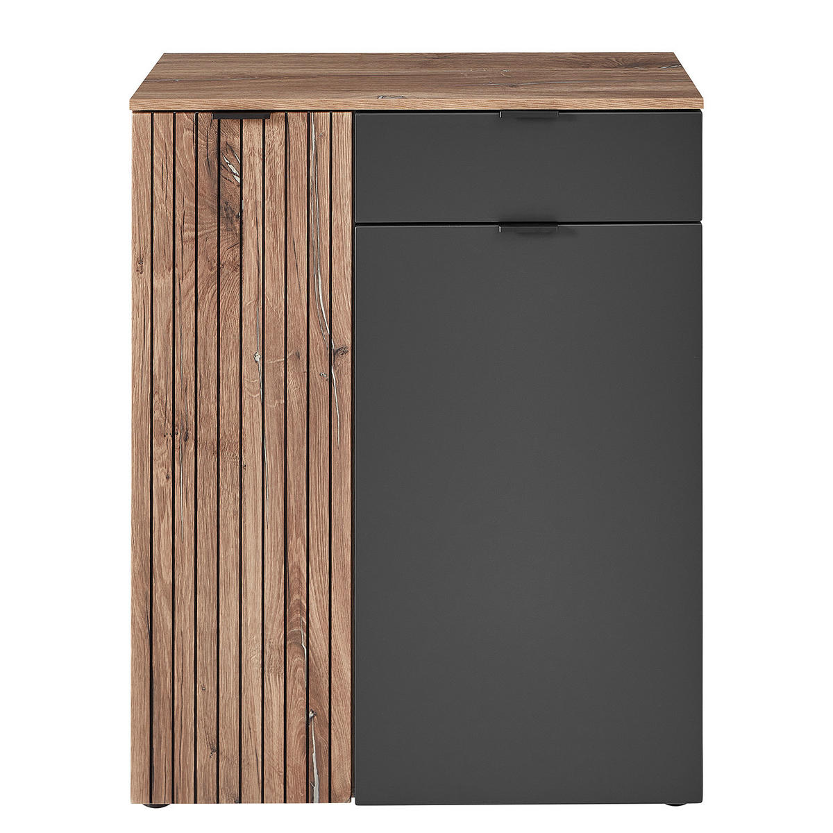 SCHUHKOMMODE - Risseiche Silber Dekor / Matt Grau - Schwarz/Braun, Holzwerkstoff/Kunststoff (82/103/38cm) - home24