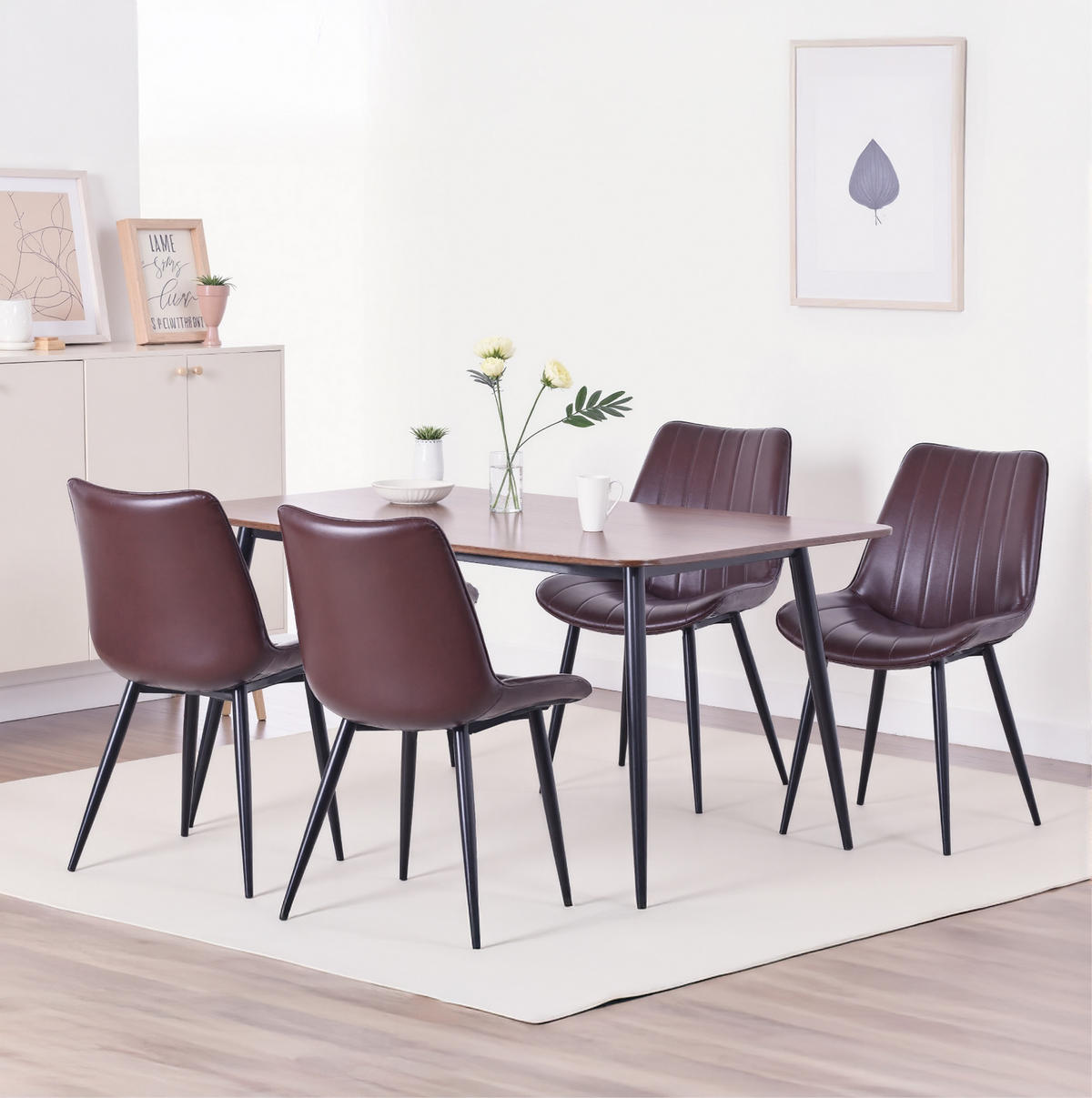 STUHL-SET 2 Stück aus Kunstleder in Modernem Stil-YZ1 - Dunkelbraun, Textil/Metall (53/88/62.5cm) - HOMAVO