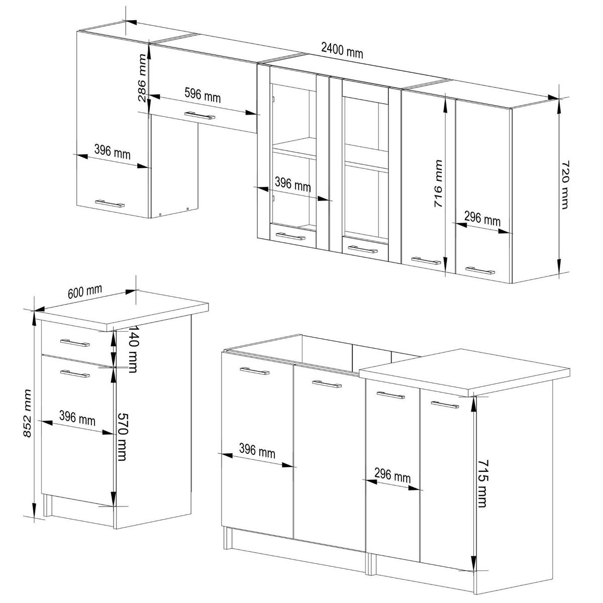 KUCHYŇSKÝ BLOK Bílá 203/240/46 - bílá, kompozitní dřevo (240/203/46cm) - RAUMHIRSCH FURNITURE