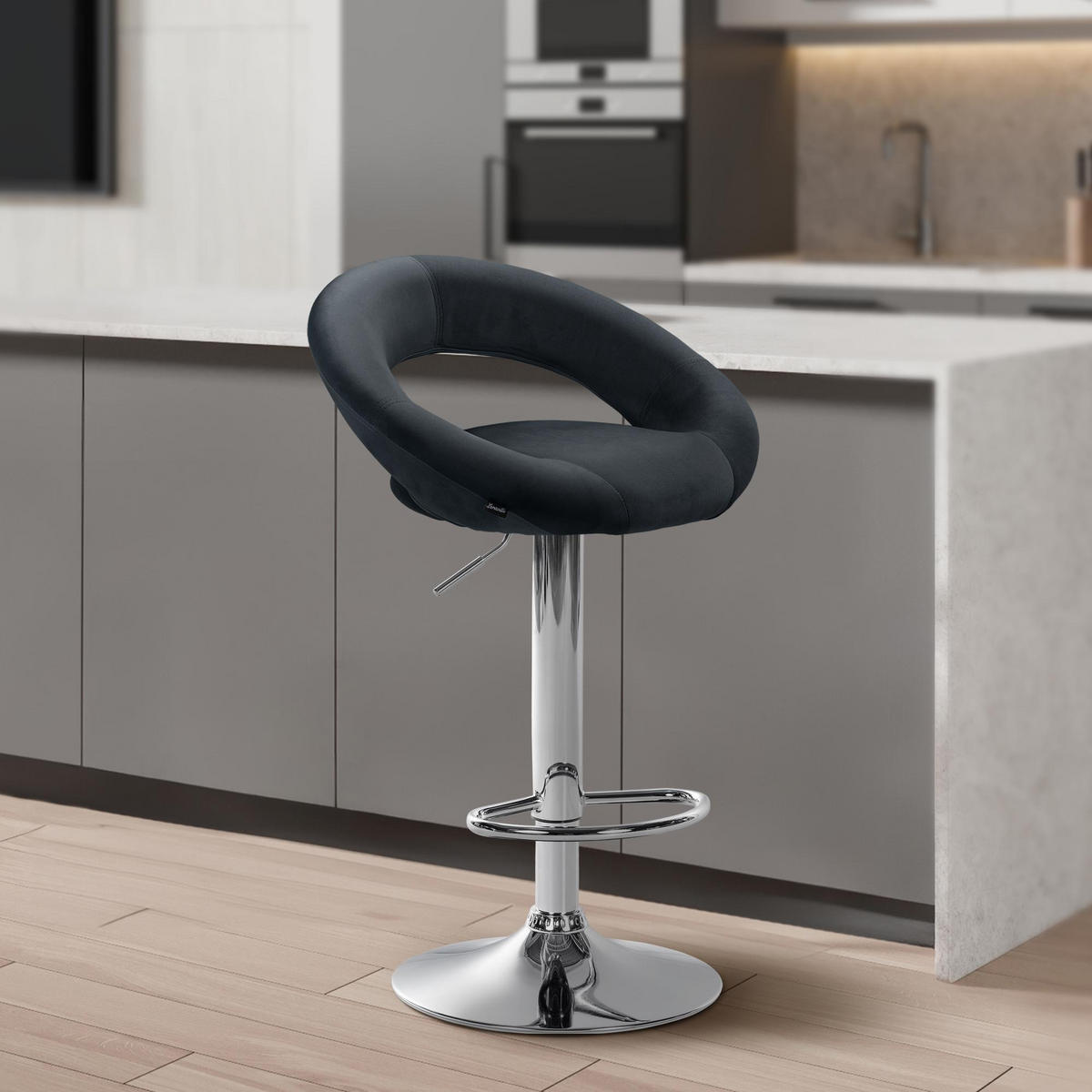 BARHOCKER Samt dunkelgrau - Chromfarben/Dunkelgrau, Textil/Metall (53/80/47cm) - CLP