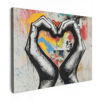 OBRAZ NA PLÁTNE Ruky - Srdce - Street art - Graffiti 40x30 cm - viacfarebná, textil (40/30cm) - MuchoWow