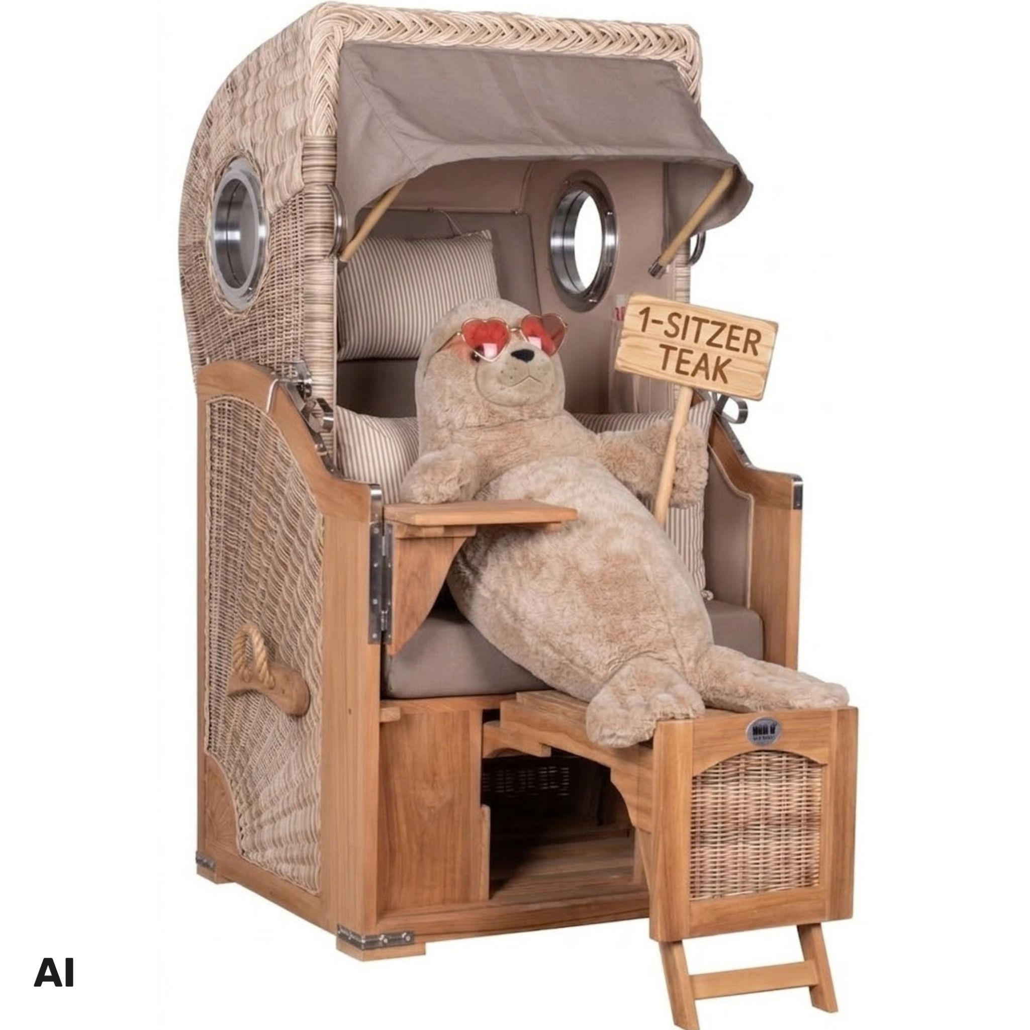 STRANDKORB Düne 1-Sitzer Teak 534 - Beige/Braun, Holz/Textil (98/165/80cm) - Mr. Deko