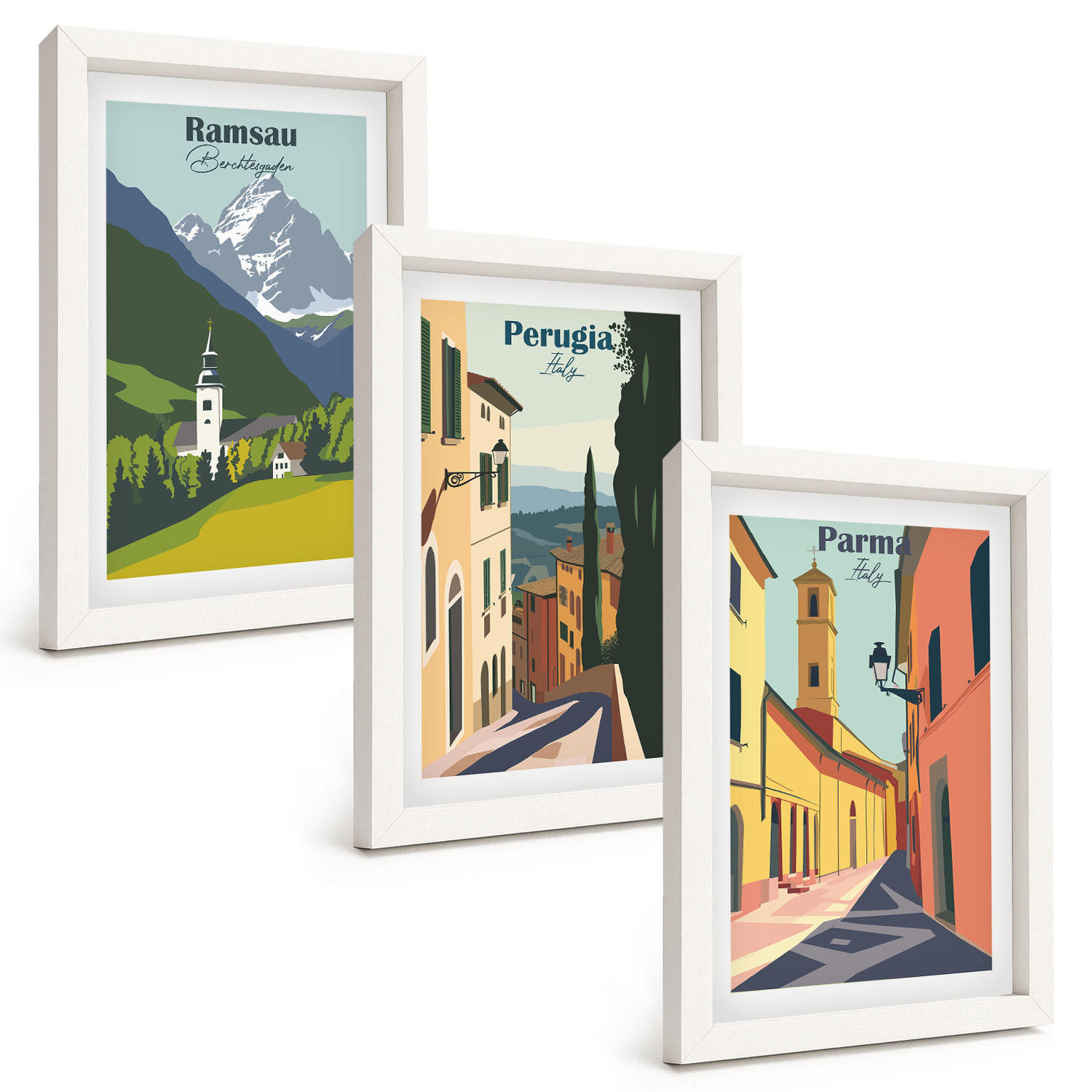 BILDER SET 3er Set - 20x30 cm Weißer Rahmen - Berglandschaften und Italien - Weiß, Kunststoff (20/30cm) - TULUP
