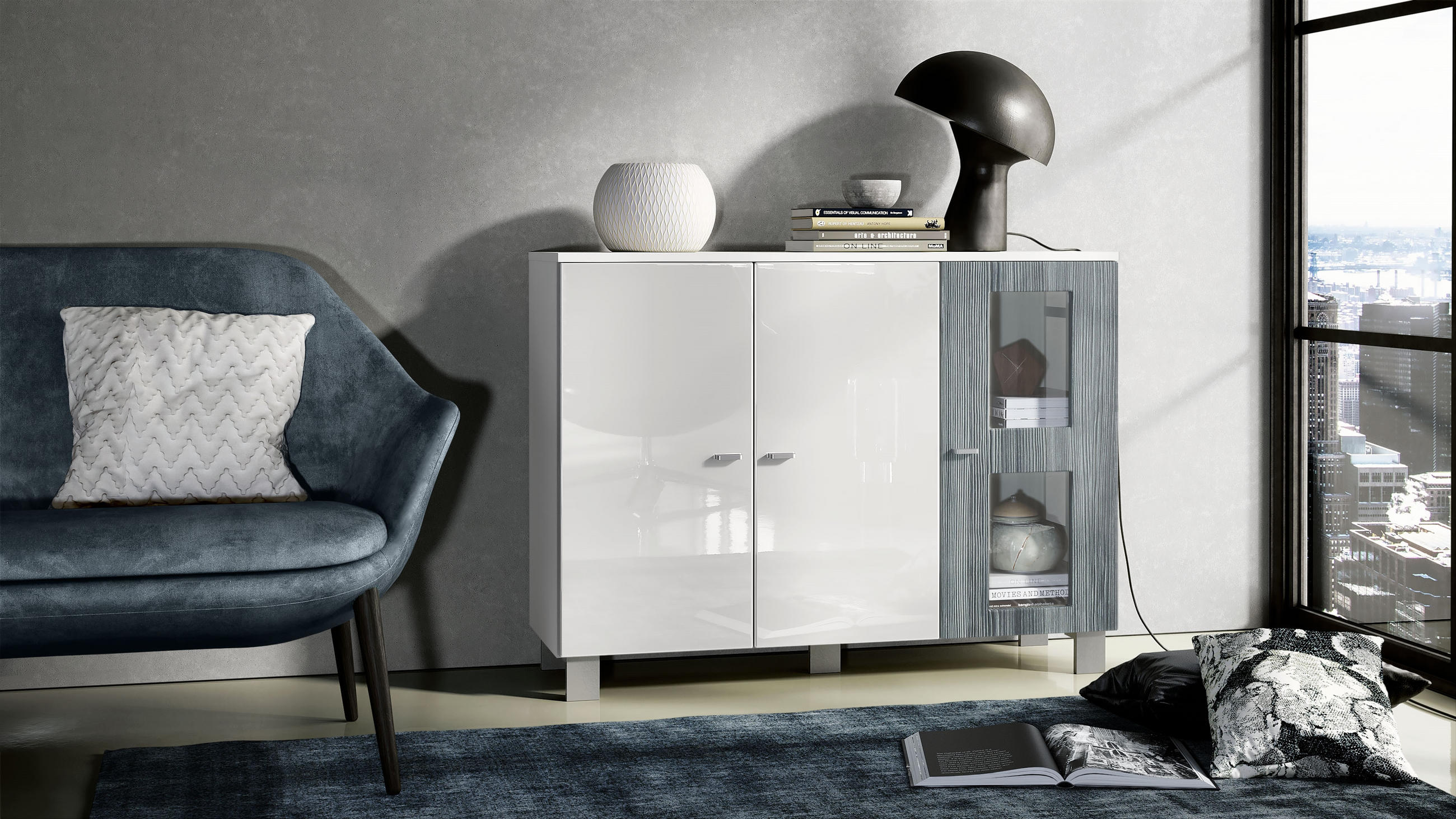 SIDEBOARD Denjo Tür in Avola-Anthrazit - Anthrazit, Holzwerkstoff (107/81/35cm) - Vladon