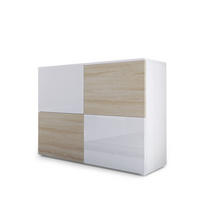 KOMMODE Rova Weiß Hochglanz / Eiche sägerau - Weiß Hochglanz/Sonoma Eiche, Holzwerkstoff (92/72/35cm) - Vladon