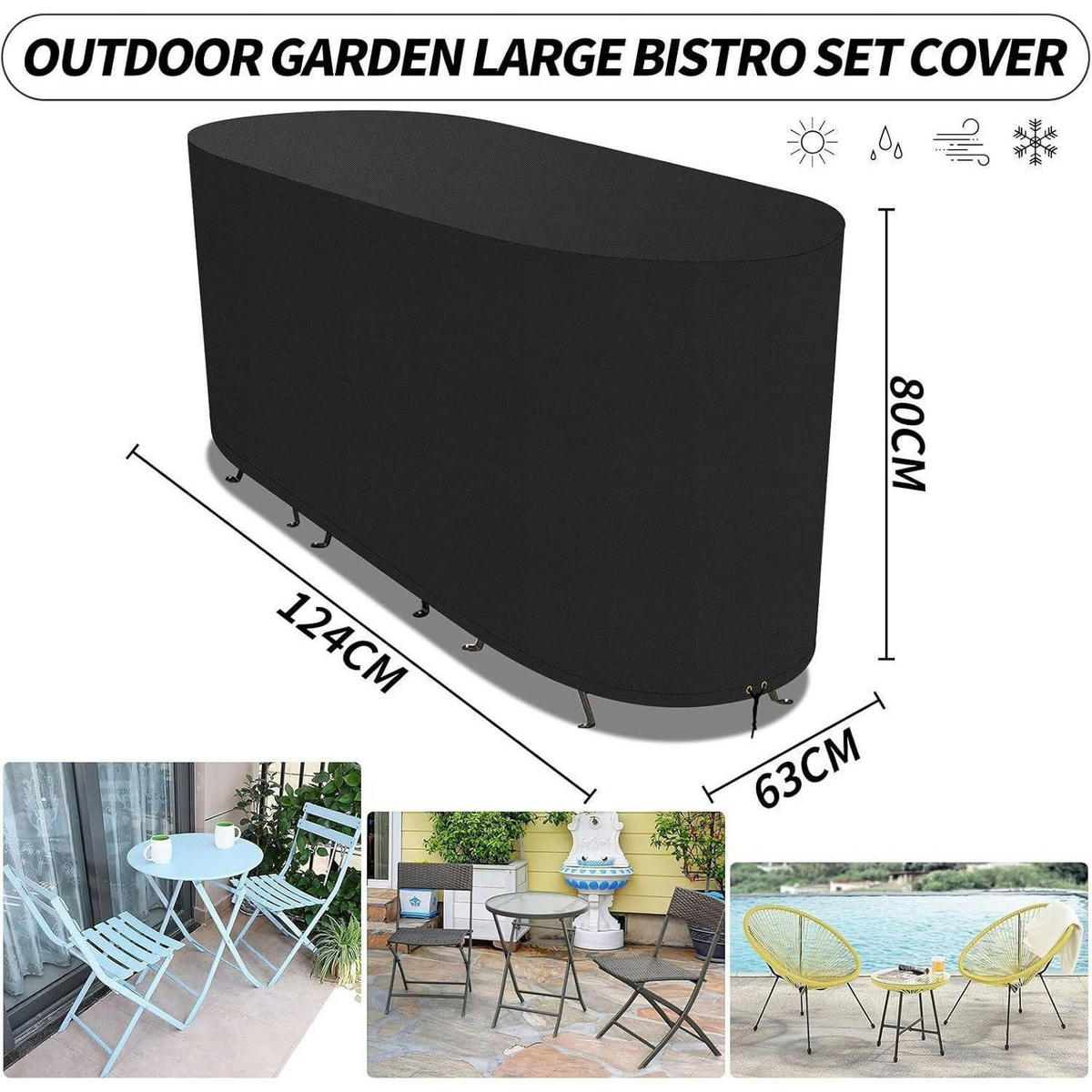 ABDECKHAUBE für Bistro-Set 124 x 63 x 80 cm Schwarz - Schwarz, Textil (124/80/63cm)