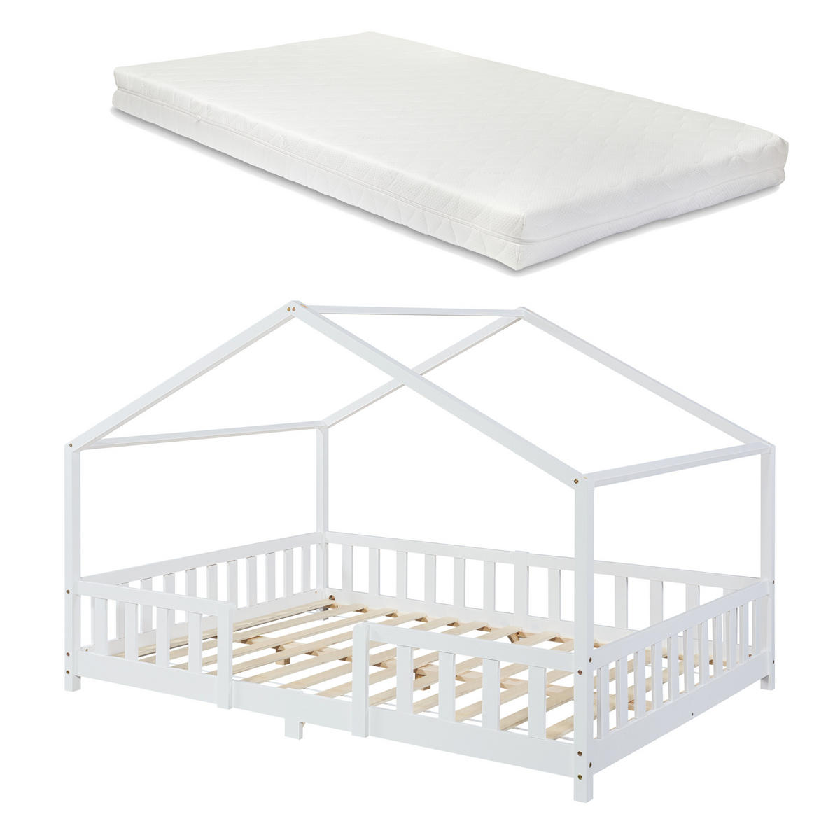 HAUSBETT Treviolo mit Matratze - Weiß, Holz/Textil (140/200cm) - [en.casa]