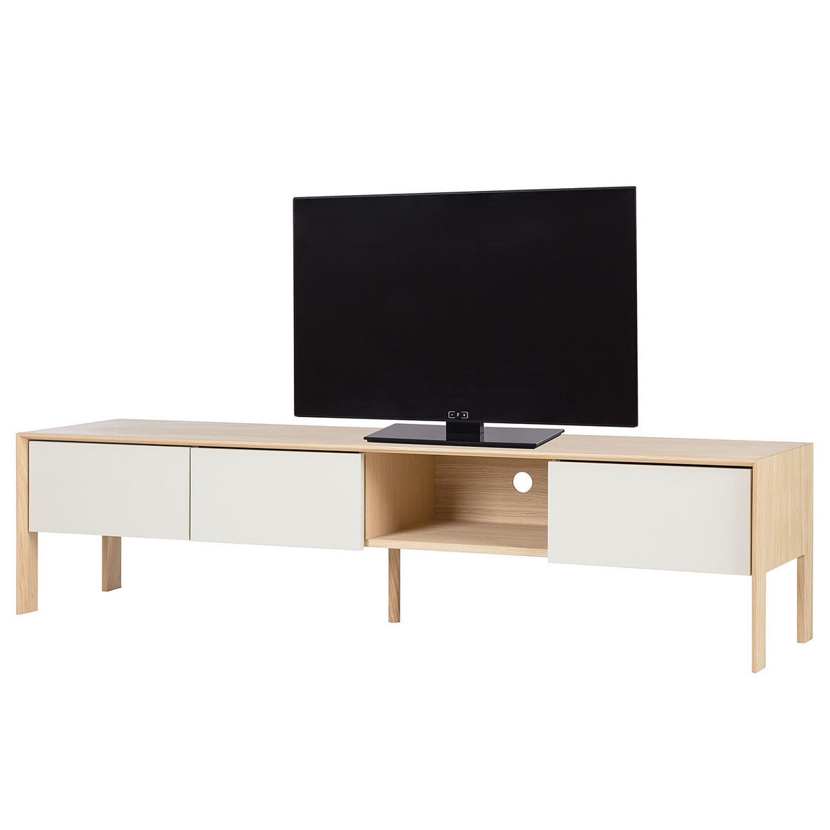 TV-LOWBOARD - Eiche teilmassiv, Mushroom Creme / Eiche Hell - Creme, Holzwerkstoff (185/44/45cm) - home24