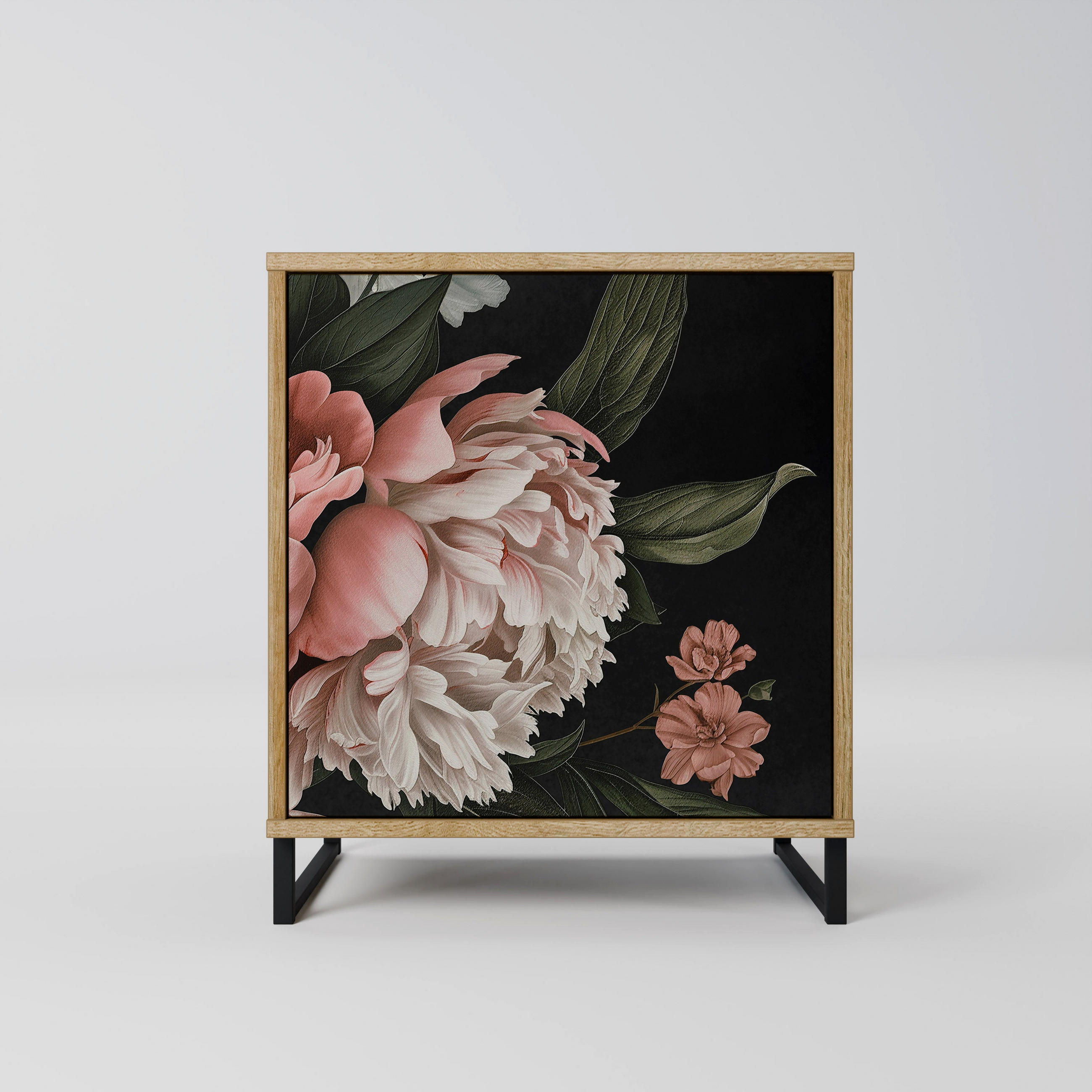 SIDEBOARD LUSH ELEGANCE, Eichefarben, 57,5x42x67,5 cm, Schwarze Metall-Rahmenfüße - Eichefarben/Multicolor, Holzwerkstoff/Metall (57.5/67.5/42cm) - SpaceRebels