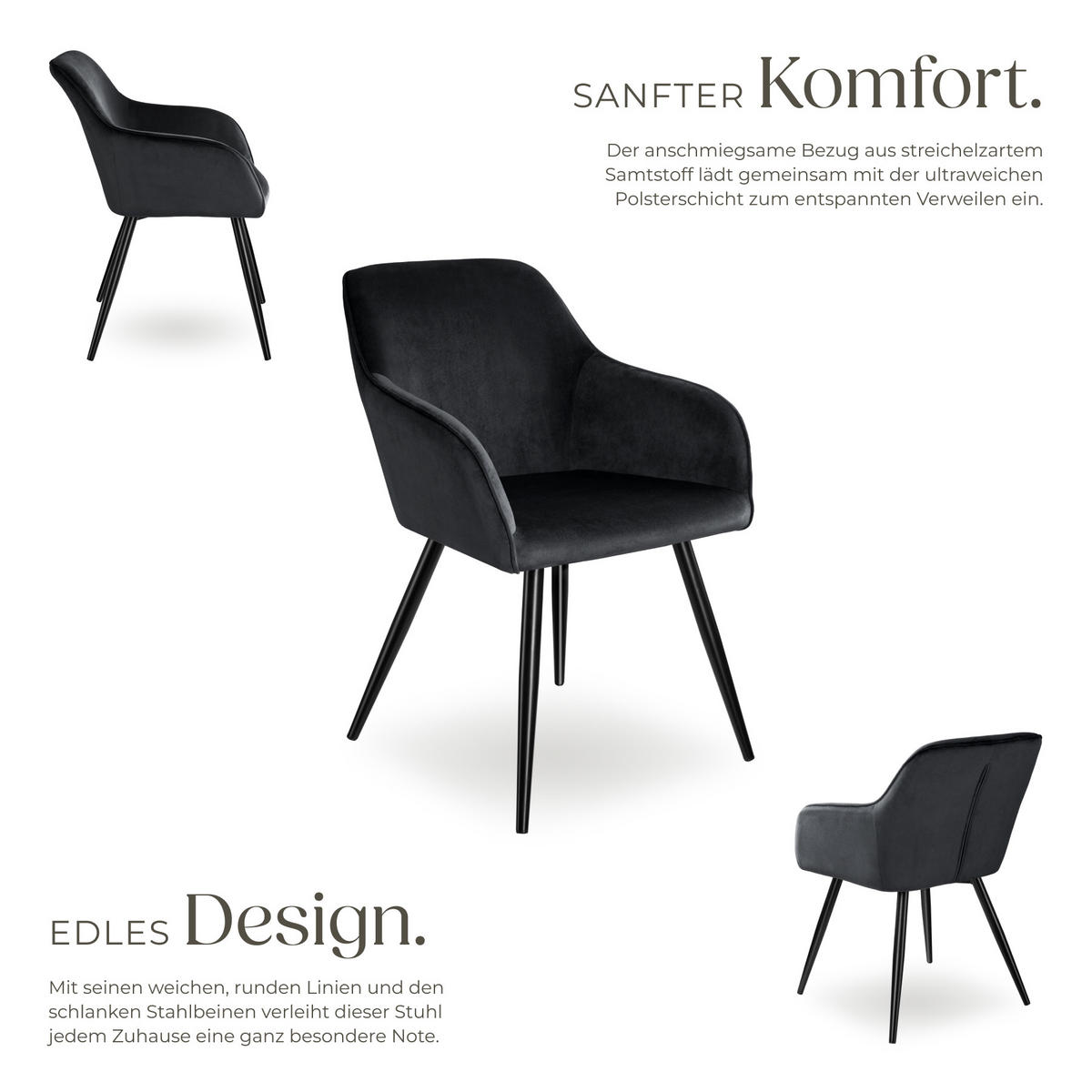 ESSZIMMERSTUHL 8er Set Marilyn 58 x 62 x 82 cm schwarz - Schwarz, Textil (58/82/62cm) - tectake