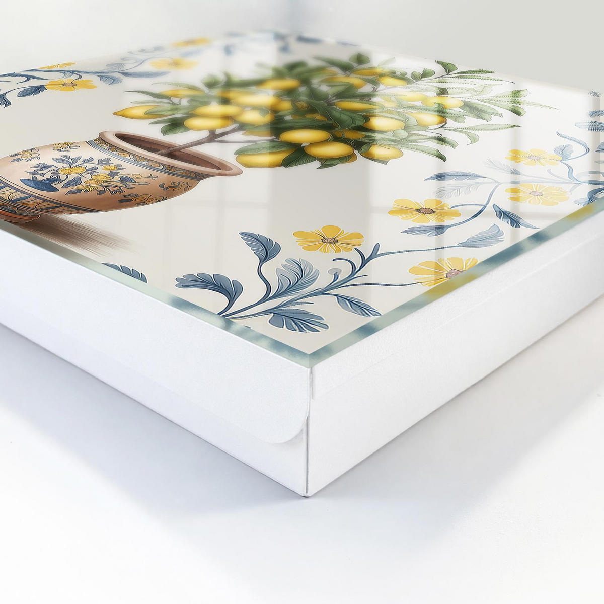 SCHLÜSSELBOX Weiß 30x30 cm – Türöffnung nach rechts - Zitronenbaum - Grün, Metall (30/30/5cm) - TULUP