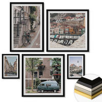 WANDBILDER 5er-Set - 50x50 cm & 20x30 cm & 40x60 cm Schwarzer Rahmen - Elegante Muster auf Steinen - Schwarz, Kunststoff (40/60cm) - ArtPrintCave