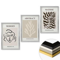 WANDBILDER 3er Set - 40x60 cm Silberner Rahmen - Gesicht Blätter Kunst Matisse - Silberfarben, Kunststoff (40/60cm) - ArtPrintCave