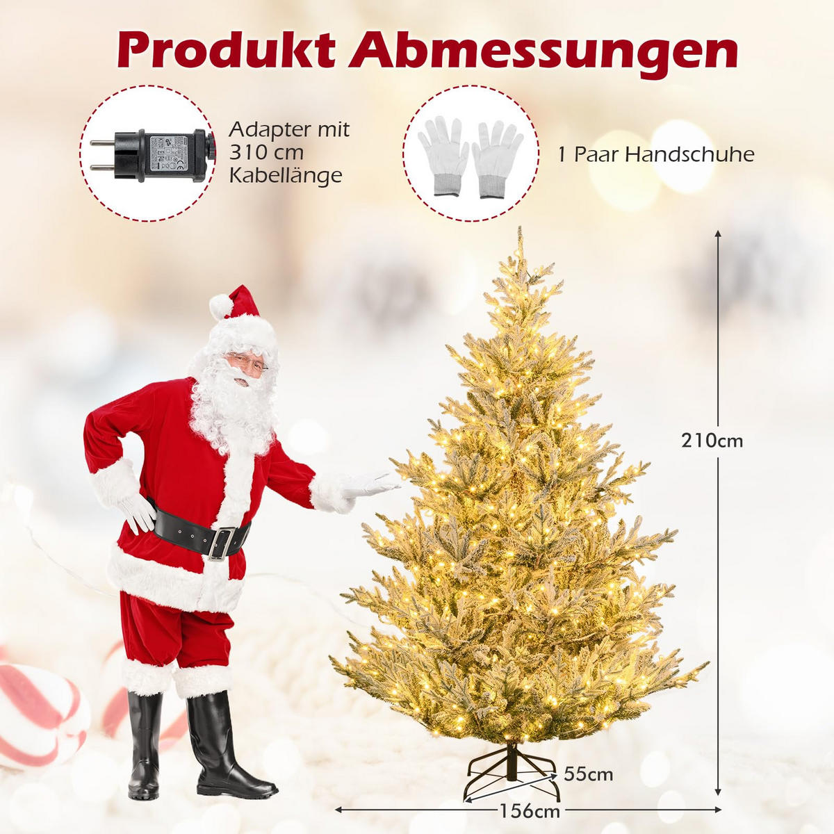 WEIHNACHTSBAUM mit 13 Modi Beleuchtung und Schnee 210 cm grün - Grün, Metall (210cm) - COSTWAY