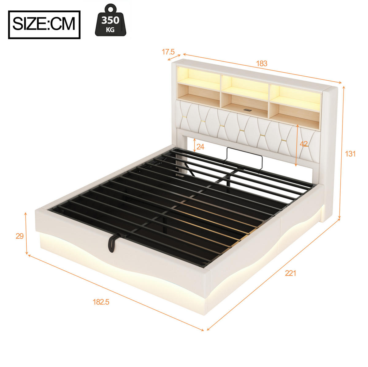ČALÚNENÁ posteľ 180/200 cm, kov, béžová, s LED osvetlením, USB a hydraulickým úložným priestorom - béžová, kov (180/200cm) - BEAOK