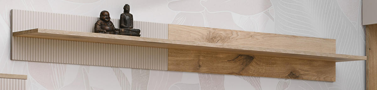 WANDBOARD Eiche Viking, Kaschmir 160 cm, Wandregal mit gefrästen Rillen - Kaschmir/Eichefarben, Holzwerkstoff (160/20/25cm) - Inn.Furn