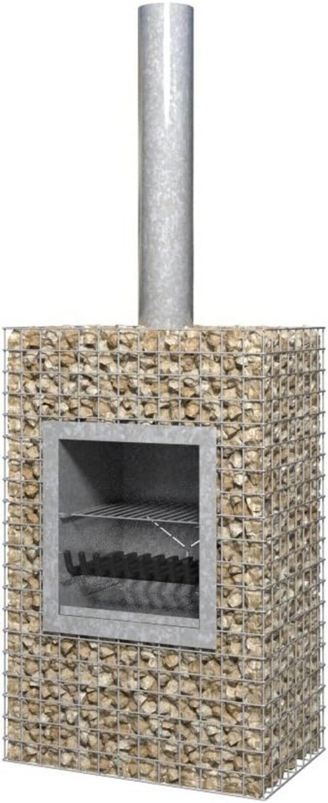 GARTENKAMIN & GRILL – Barbecook Ferro 480 – Gabionenkamin, Außengrill, Feuerstelle, Stahlkorb 200 kg, Outdoor Grill, Massiv, Feuerverzinkt - Hellgelb, Metall (48/100/48cm)