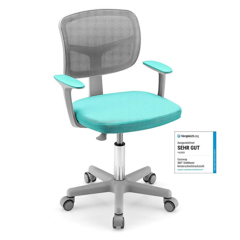 KINDER‑BÜROSTUHL 360°drehbar türkis - Hellblau, Kunststoff (54/80/54cm) - COSTWAY