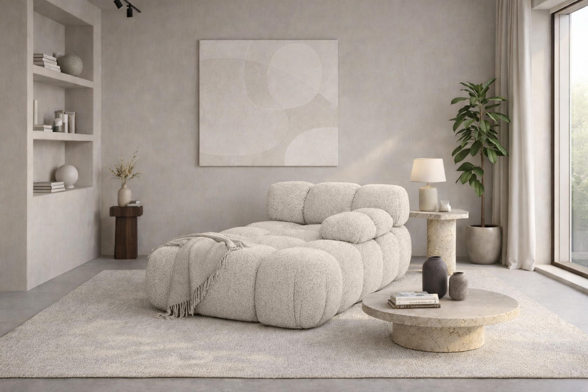 CHAISELONGUE Modular, Bouclé-Stoff Abriamo, Beige, Rechts, Selia - Beige/Braun, Holz (95/70/160cm) - Kaiser Möbel