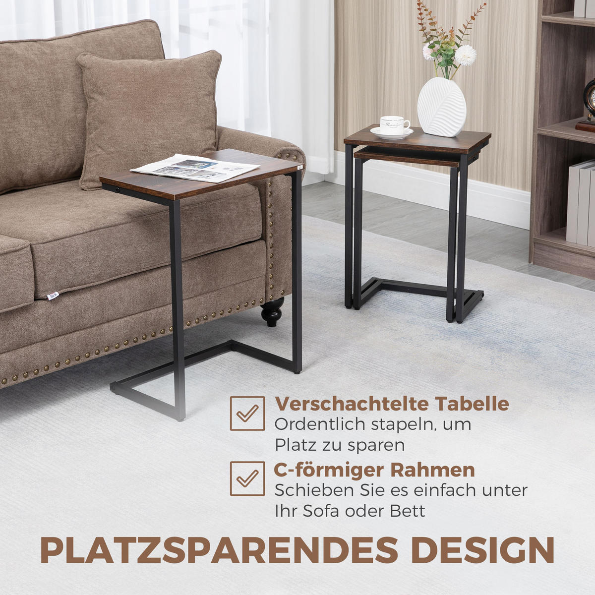 COUCHTISCH DE-08782 3er-Set Braun - Braun, Metall (45/30/60cm) - ComfortXL