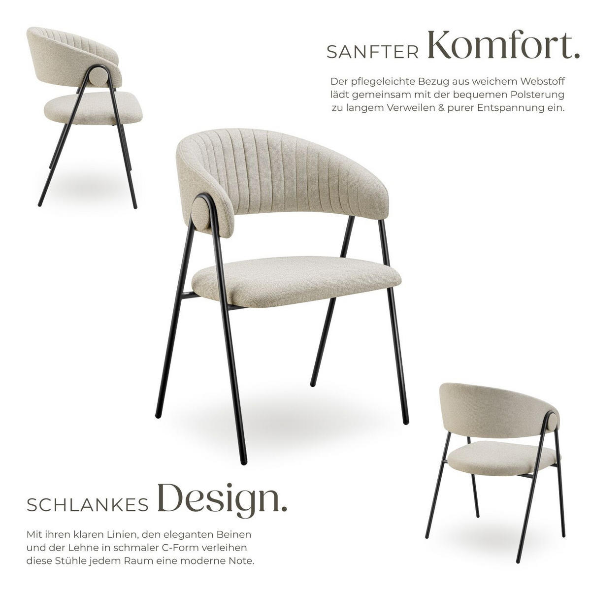 ARMLEHNSTUHL 2er Set Bedano 60 x 58 x 85 cm greige - Greige, Kunststoff (60/85/58cm) - tectake