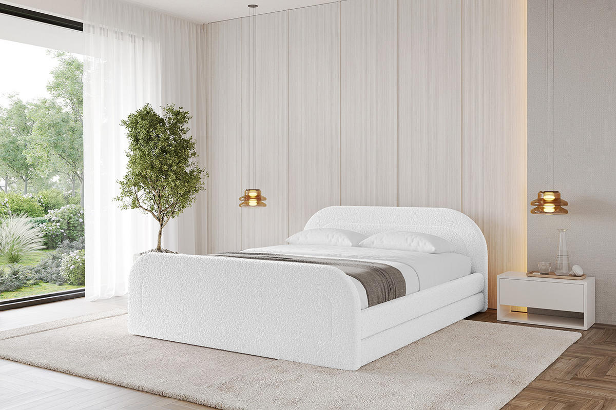 POLSTERBETT mit Bettkasten, Fußteil und Lattenrost, Boxbett mit Matratze H3/H4 - LERIS-v1-Z 180x200 Weiß - Weiß, Holzwerkstoff/Textil (180/200cm) - ALTDECOR