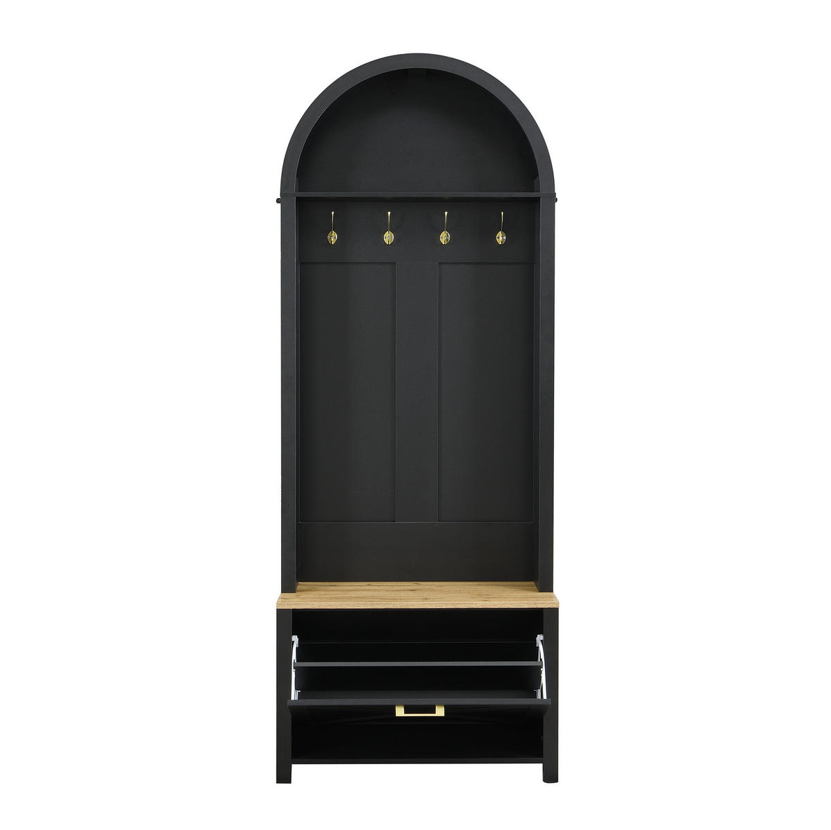 GARDEROBENSCHRANK mit Haken und Schuhfach 75 x 35 x 195 cm MDF Schwarz/Holzfarbe - Schwarz, Holzwerkstoff (35/195/75cm) - Beauniv