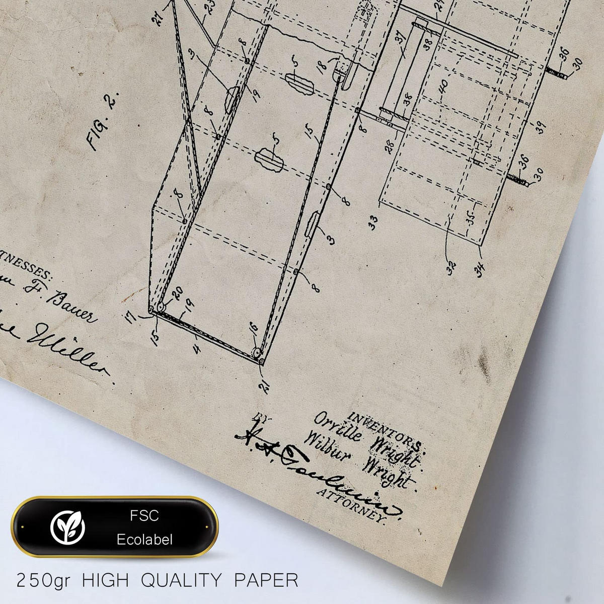 POSTER Set Mit 6 Plakaten Mit Flugzeug Patenten Im Vintage Stil A3 & A4 Rahmen Aus Hellem Holz - Beige, Papier (29/3cm) - Nacnic