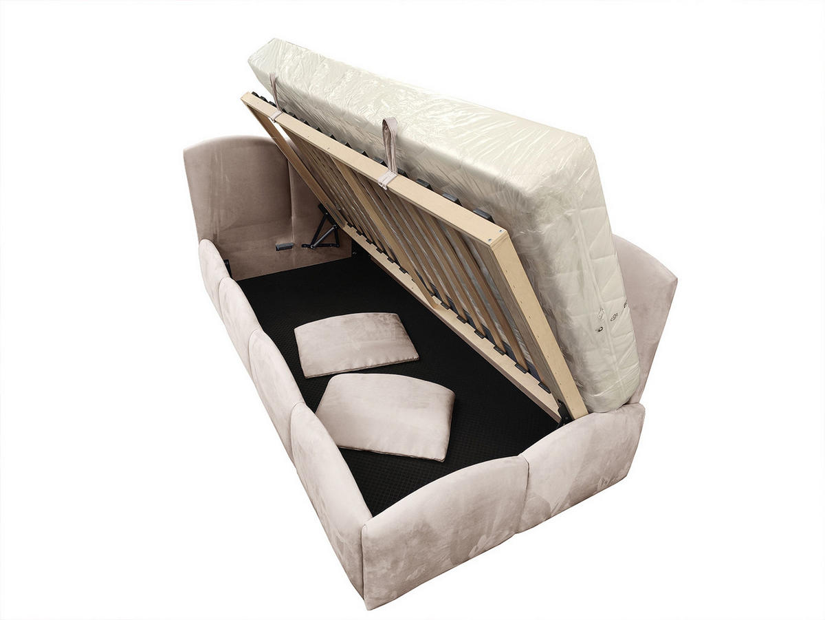 KINDERBETT TIM 90x200 rechts Beige mit Bettkasten & Rausfallschutz - Beige, Textil (90/200cm) - KS Home Concept