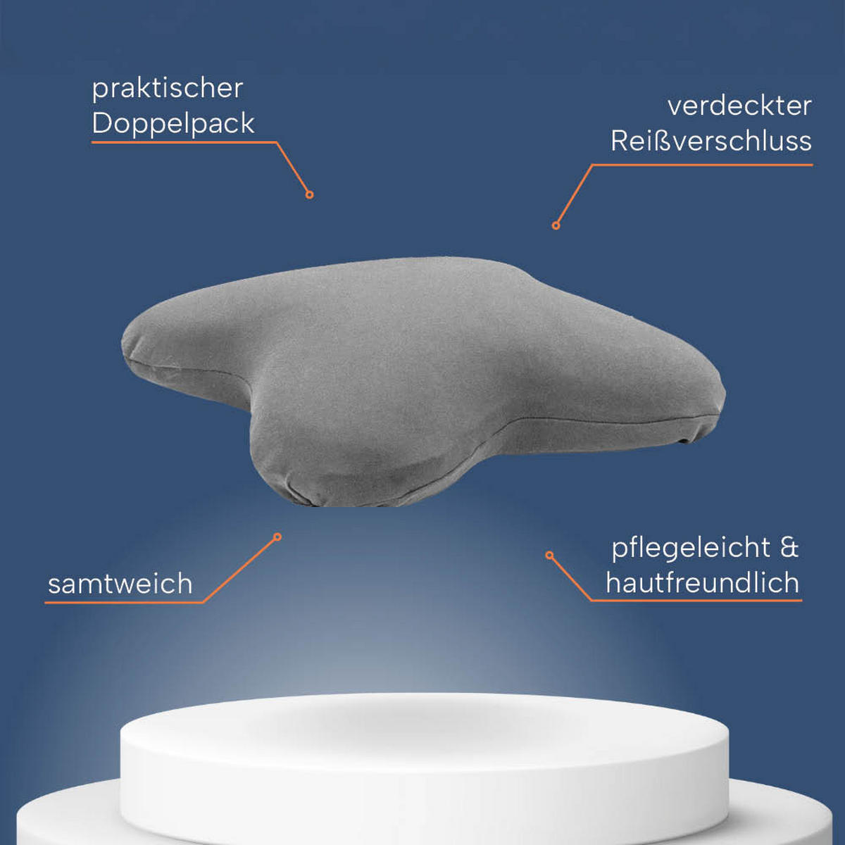 KISSENBEZUG für Schmetterlingskissen, DOPPELPACK Grau 56x48 cm - Grau, Textil (48/56cm) - casimum