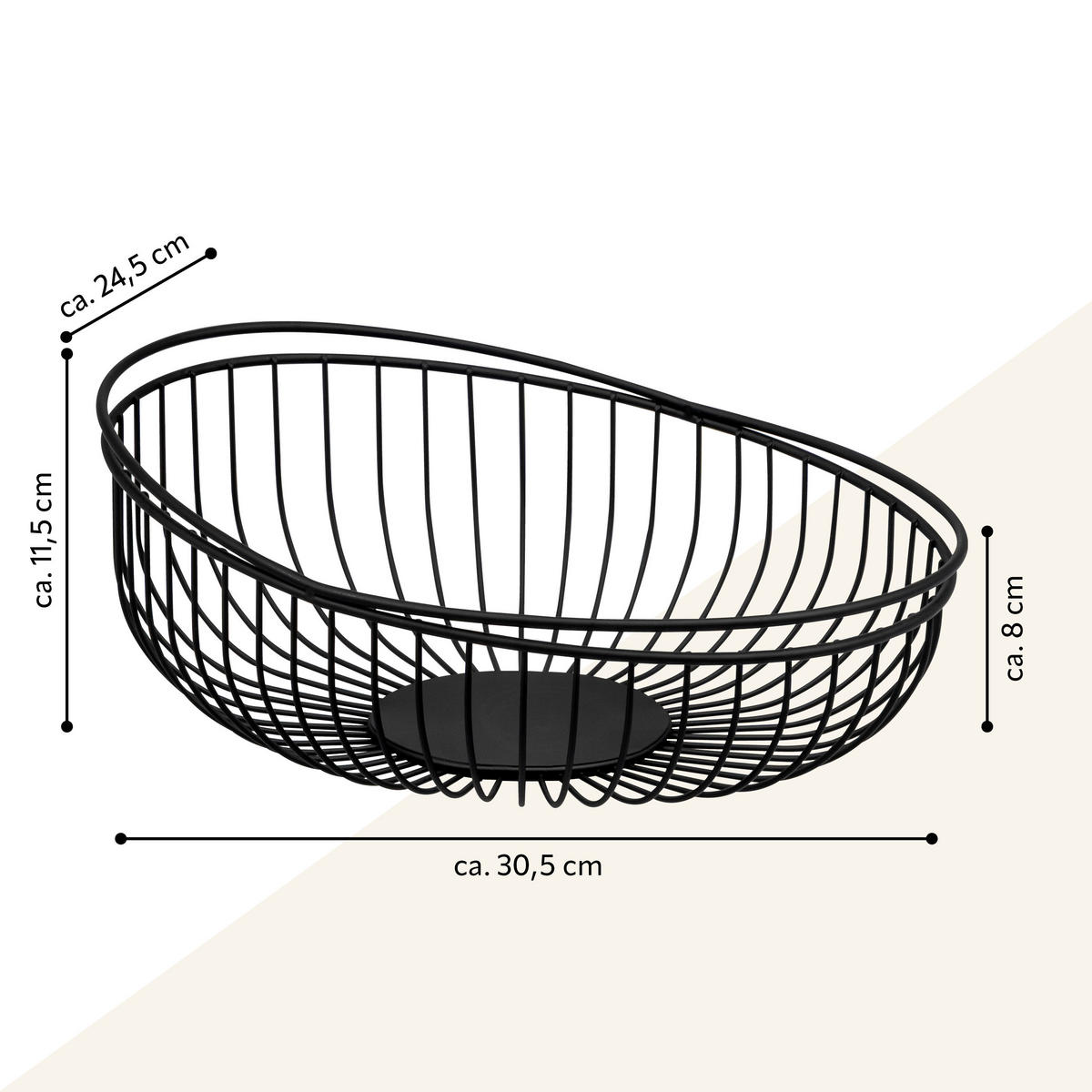 OBSTKORB, rund, aus schwarzem Metall - Schwarz, Metall (11.5cm) - eluno