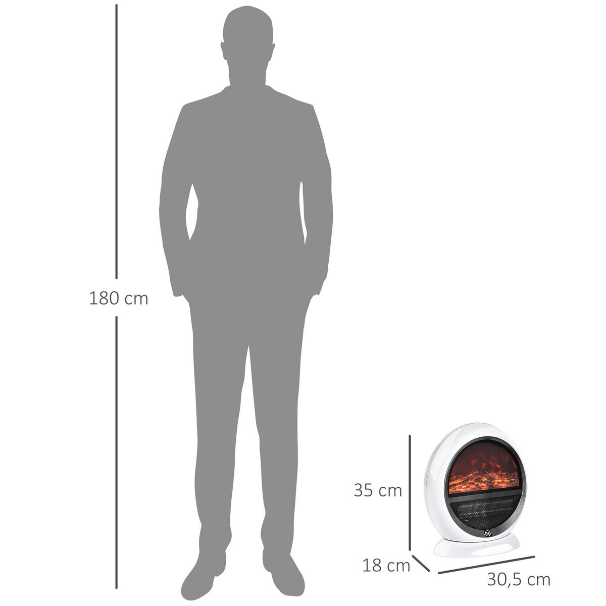 LED Elektrokamin Mini Tisch Standkamin mit Flammeneffekt 1500W Weiß - Weiß, Metall (18/35/30.5cm) - HOMCOM