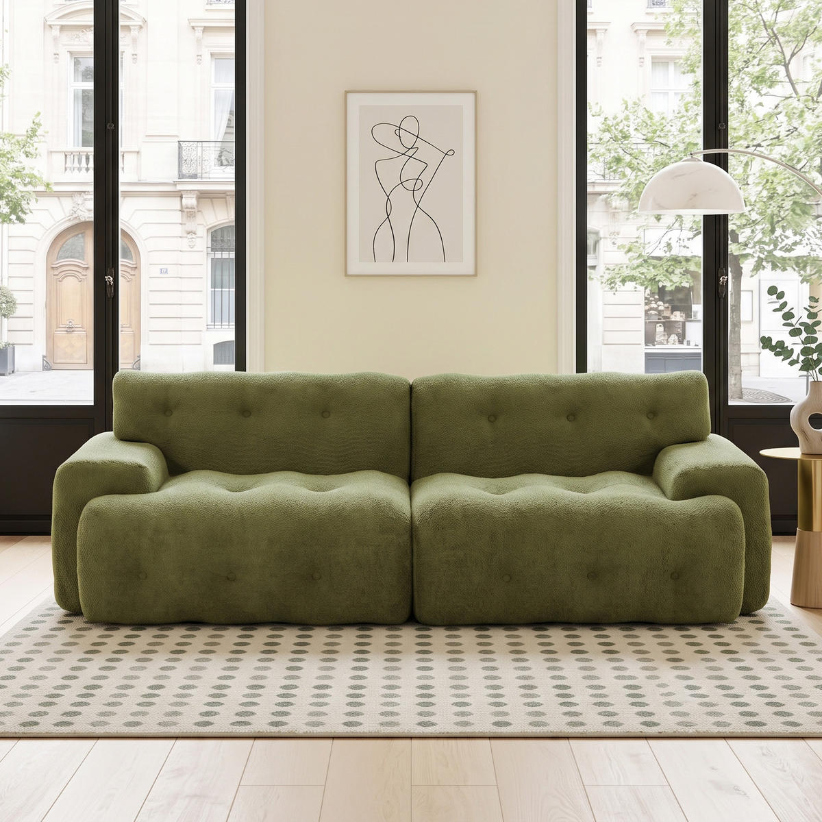 2-SITZER SOFA Cloud Übergroß Chenille Grün mit Knopfverzierung - Grün, Textil (224/66/104cm) - Urban Meuble