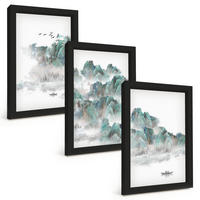 BILDER SET 3er Set - 20x30 cm Schwarzer Rahmen - Berge, Wolken, Vögel, Boot, Japandi - Schwarz, Kunststoff (20/30cm) - TULUP