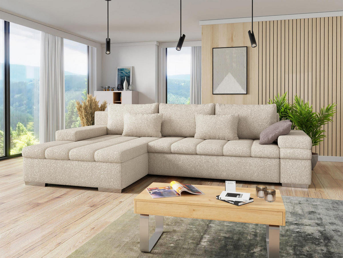 ECKSOFA Bangkok Premium, Seite: Links - Beige/Silberfarben, Holz/Textil (310/175cm) - MIRJAN24
