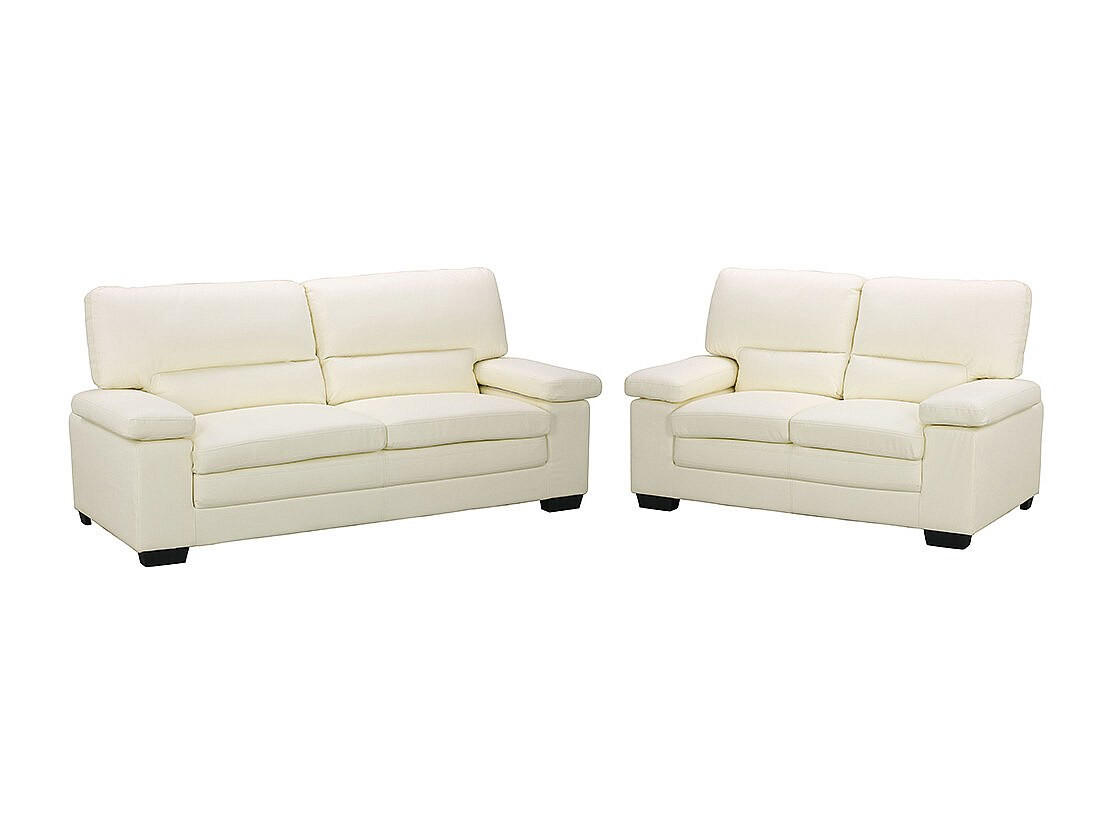 COUCHGARNITUR - 5 Personen - leder - elfenbeinfarben Mimas - Weiß, Leder (162/97/89cm) - Vente-Unique