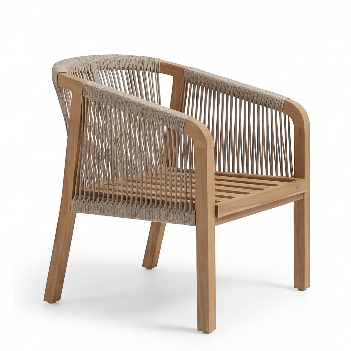 LOUNGESESSEL - Akazie massiv / Webstoff - Akazie Braun / Beige - Beige, Holz/Textil (68/69/80cm) - home24