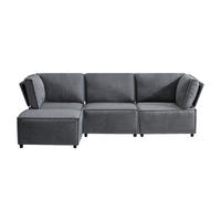ECKSOFA aus Leinenstoff mit flexibler Kombination - Dunkelgrau, Textil (238/154cm) - EVRYAE