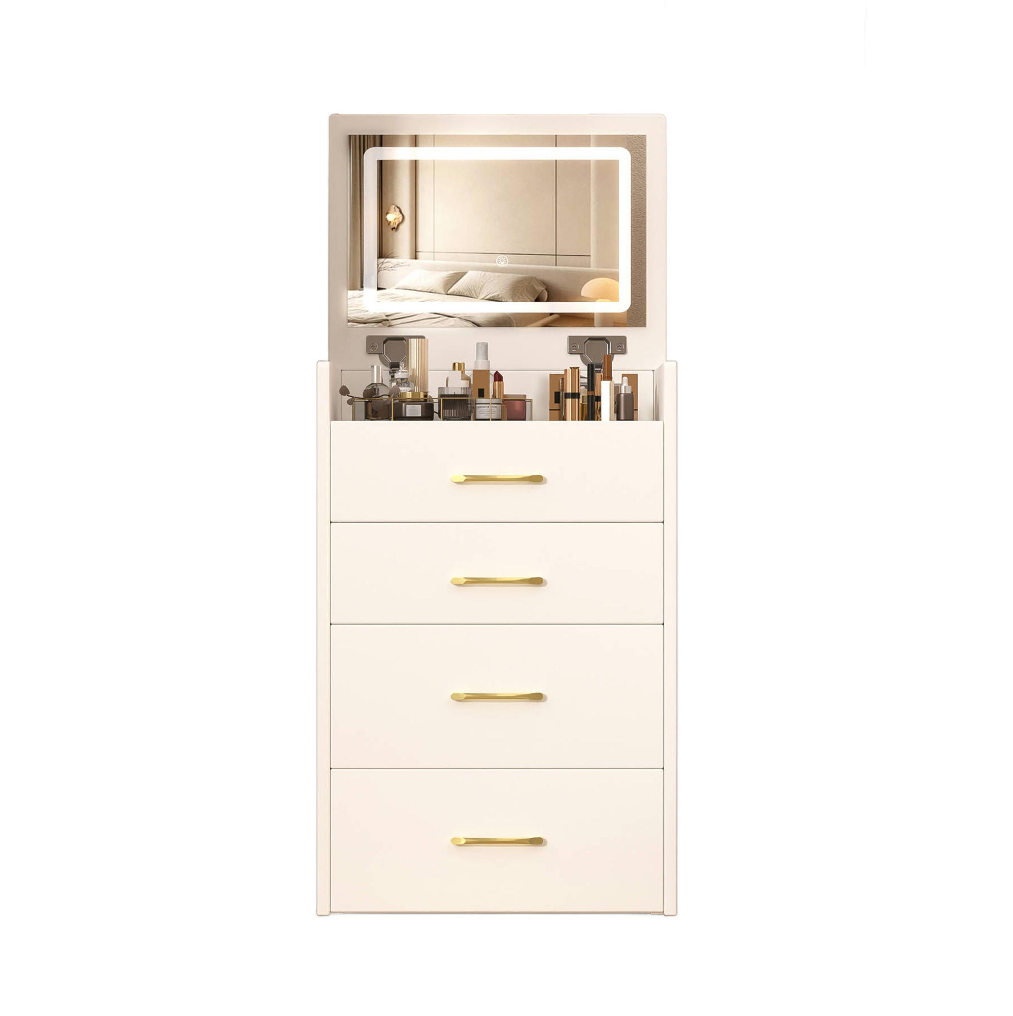 OKWISH TOALETNÍ stolek 60/118/40 cm bílý z MDF s výklopným zrcadlem a úložným prostorem