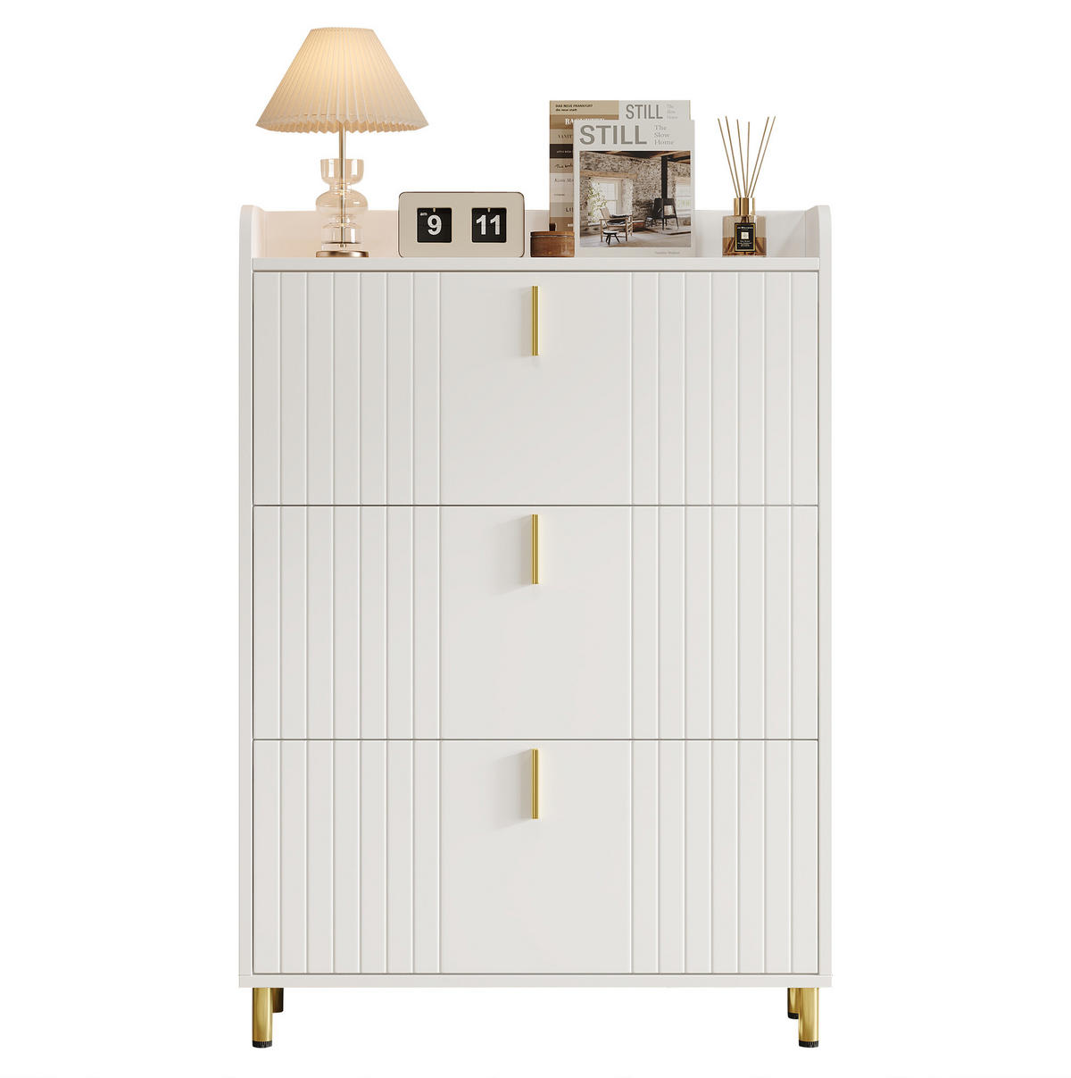 SCHUHSCHRANK 80/23/123,5 cm aus MDF mit 3 Klappen und verstellbaren Einlegeböden, platzsparend, Weiß - Weiß, Holzwerkstoff (80/123.5/23.5cm) - Redom