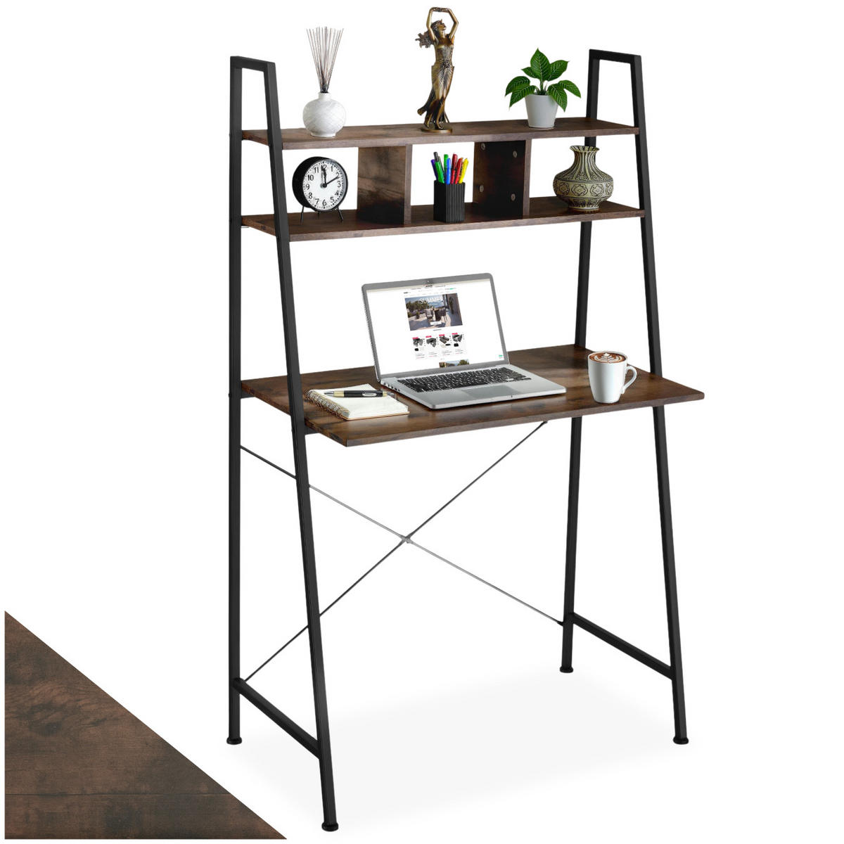 SCHREIBTISCH Exeter,85,5 x 46,5 x 140 cm,Industrial Holz dunkel, rustikal - Rostfarben, Holzwerkstoff (85.5/46.5/140cm) - tectake