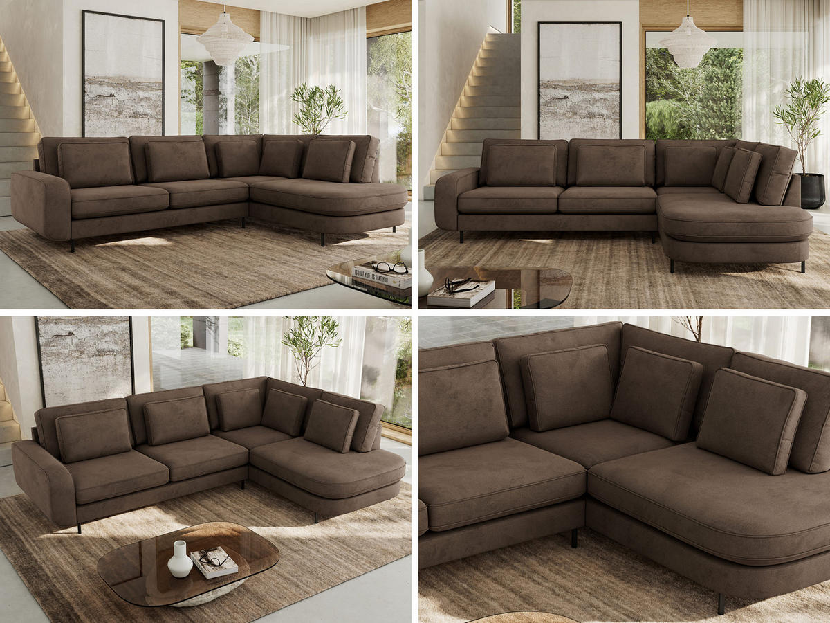 ROHOVÁ SEDAČKA CALENO L - Hnědá Samet - Levá Strana - černá/hnědá, kov/textil (317/225cm) - MKS