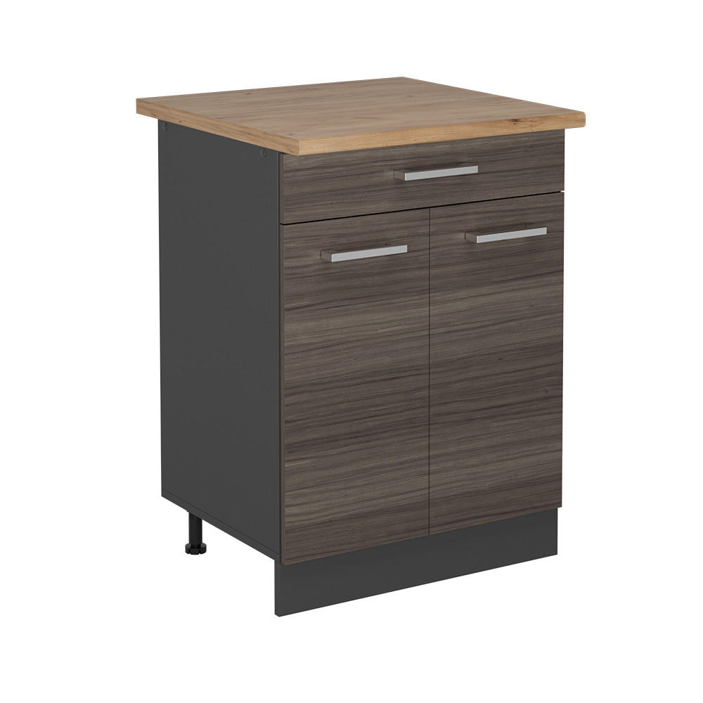 KÜCHENUNTERSCHRANK R-Line Edelgrau 60 cm , AP Eiche - Anthrazit/Braun, Holzwerkstoff (60/81.6/60cm) - Vicco